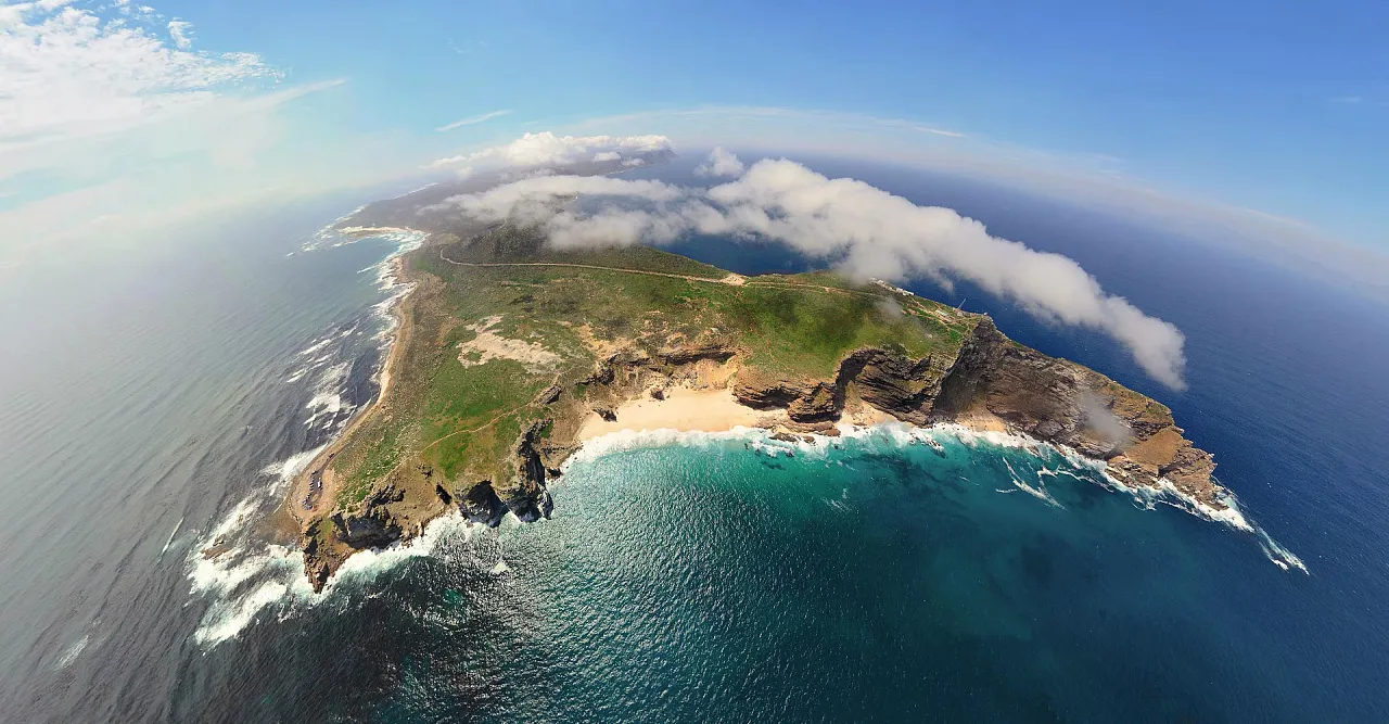 Aerial view of Cape Point and the Cape of Good Hope